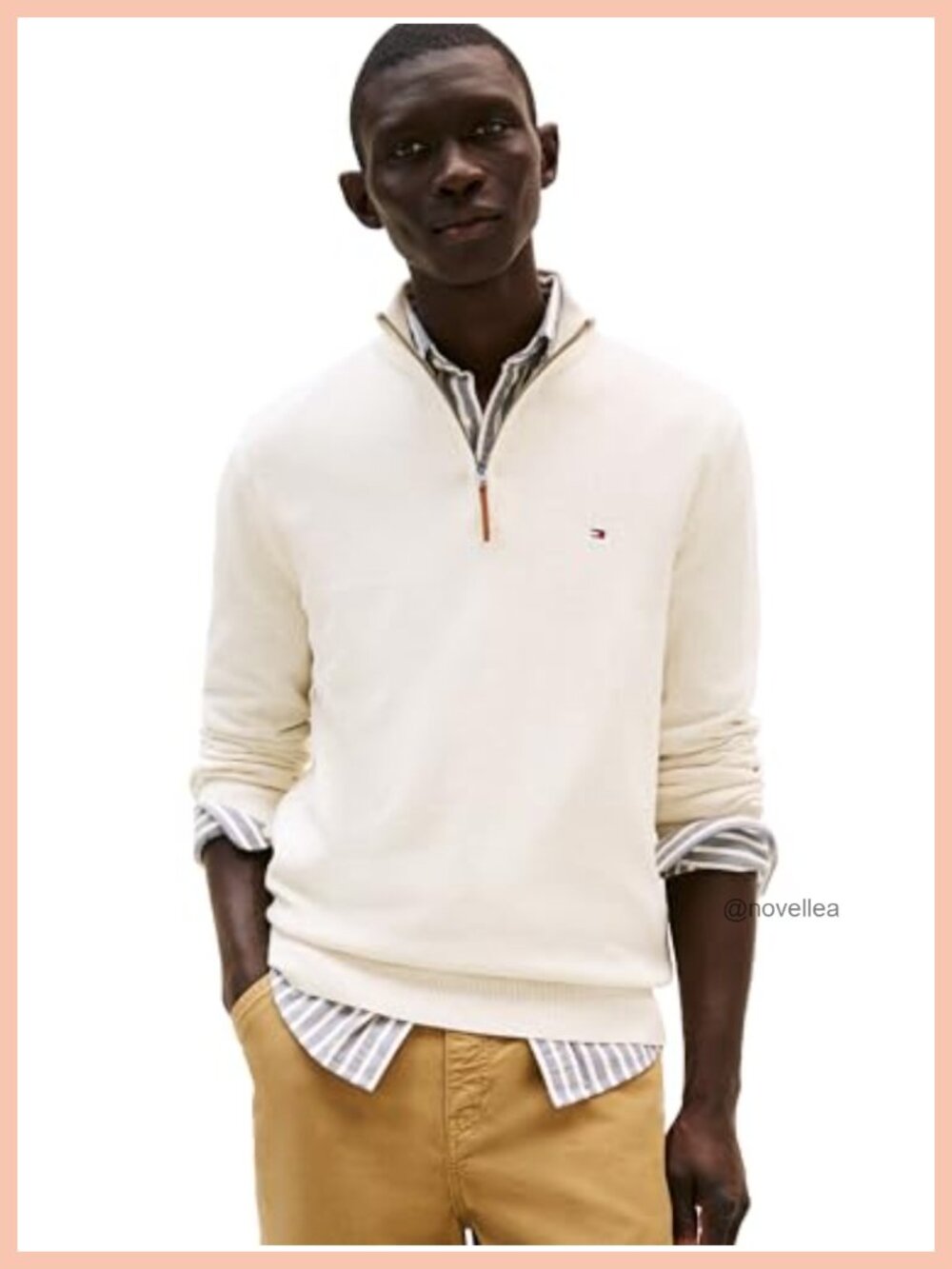 Long Sleeve Cotton Quarter Zip Mock Neck Pullover Sweater